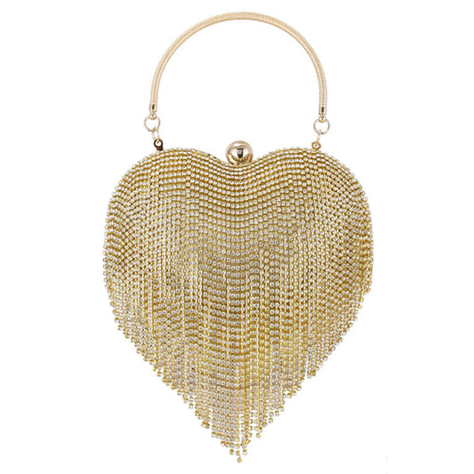 Crystal Tassel Clutch Purse Gold