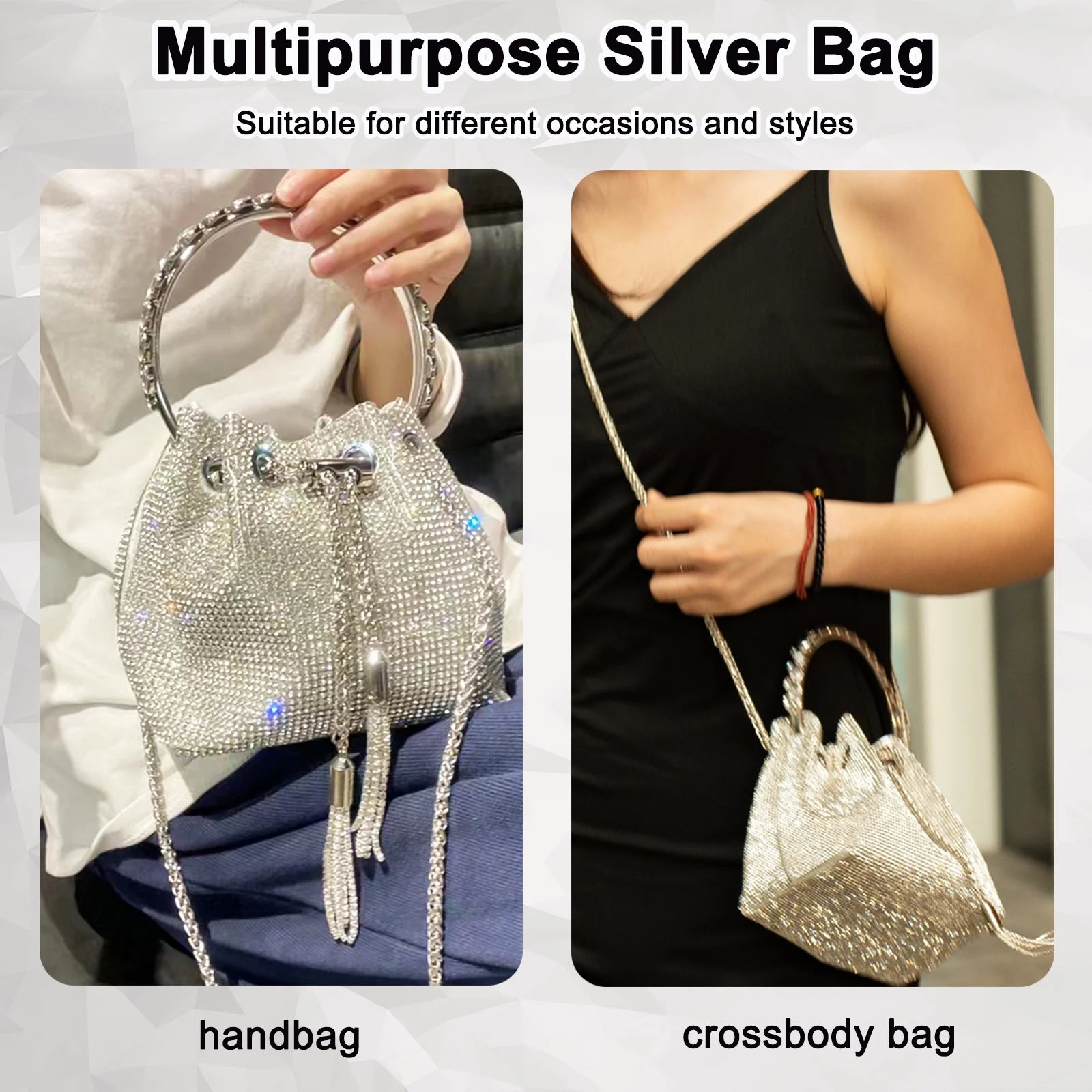 Silver Clutch Ladies Sparkling Rhinestones Purse