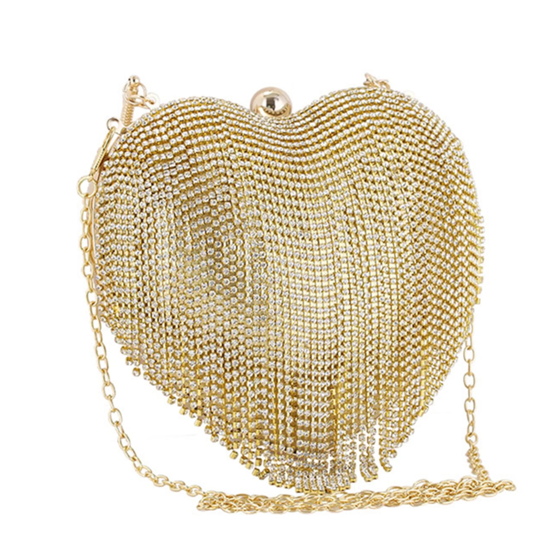 Crystal Tassel Clutch Purse Gold