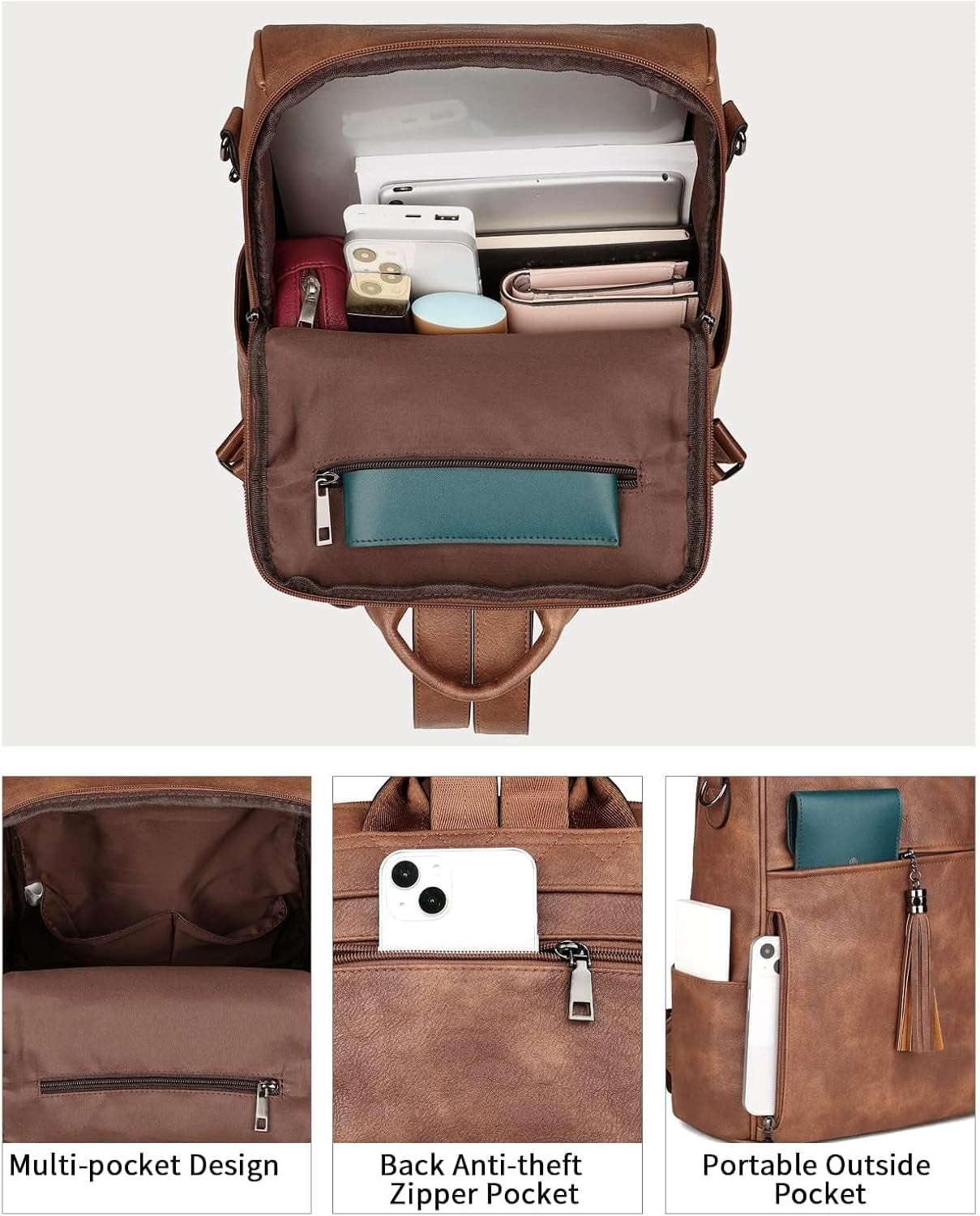 Leather Backpack Purse with Tassel