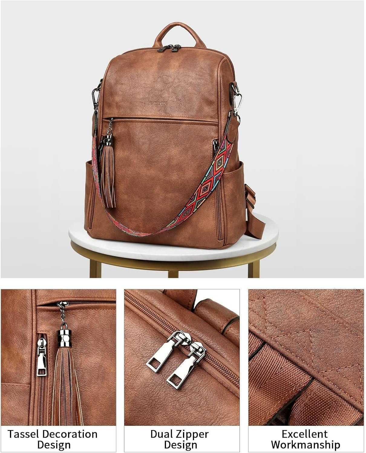 Leather Backpack Purse with Tassel