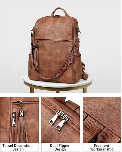 Leather Backpack Purse with Tassel