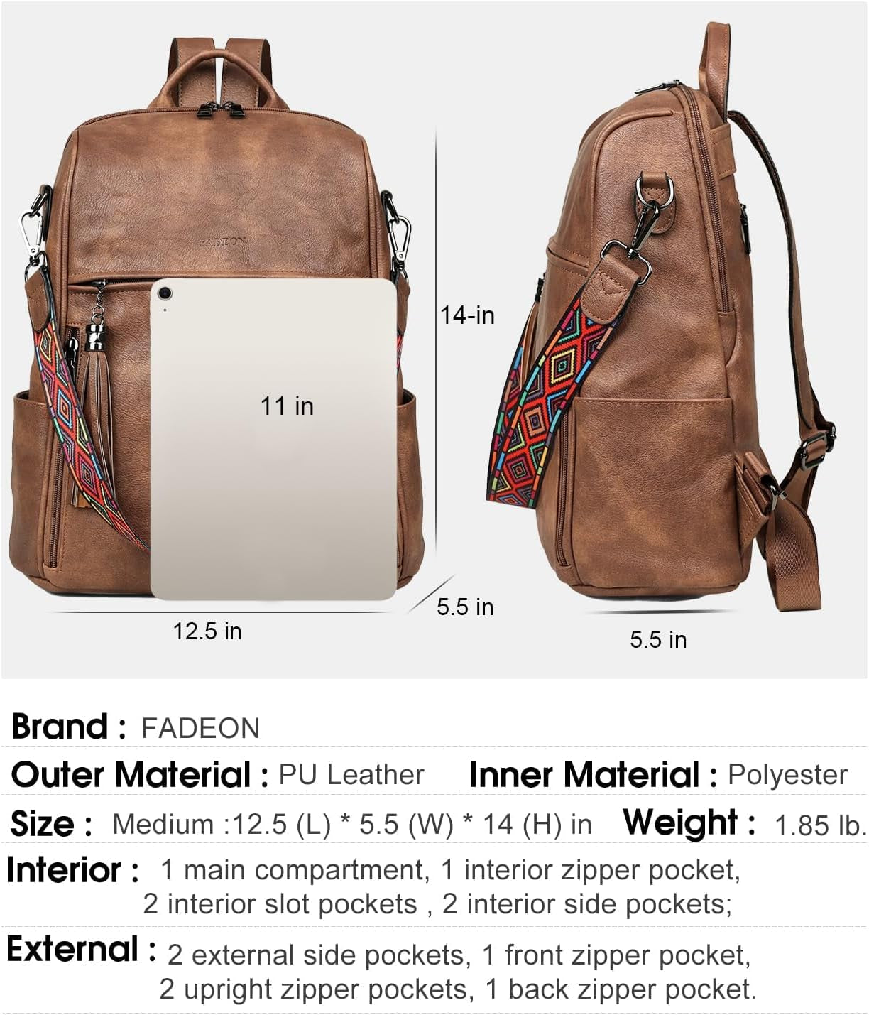 Leather Backpack Purse with Tassel